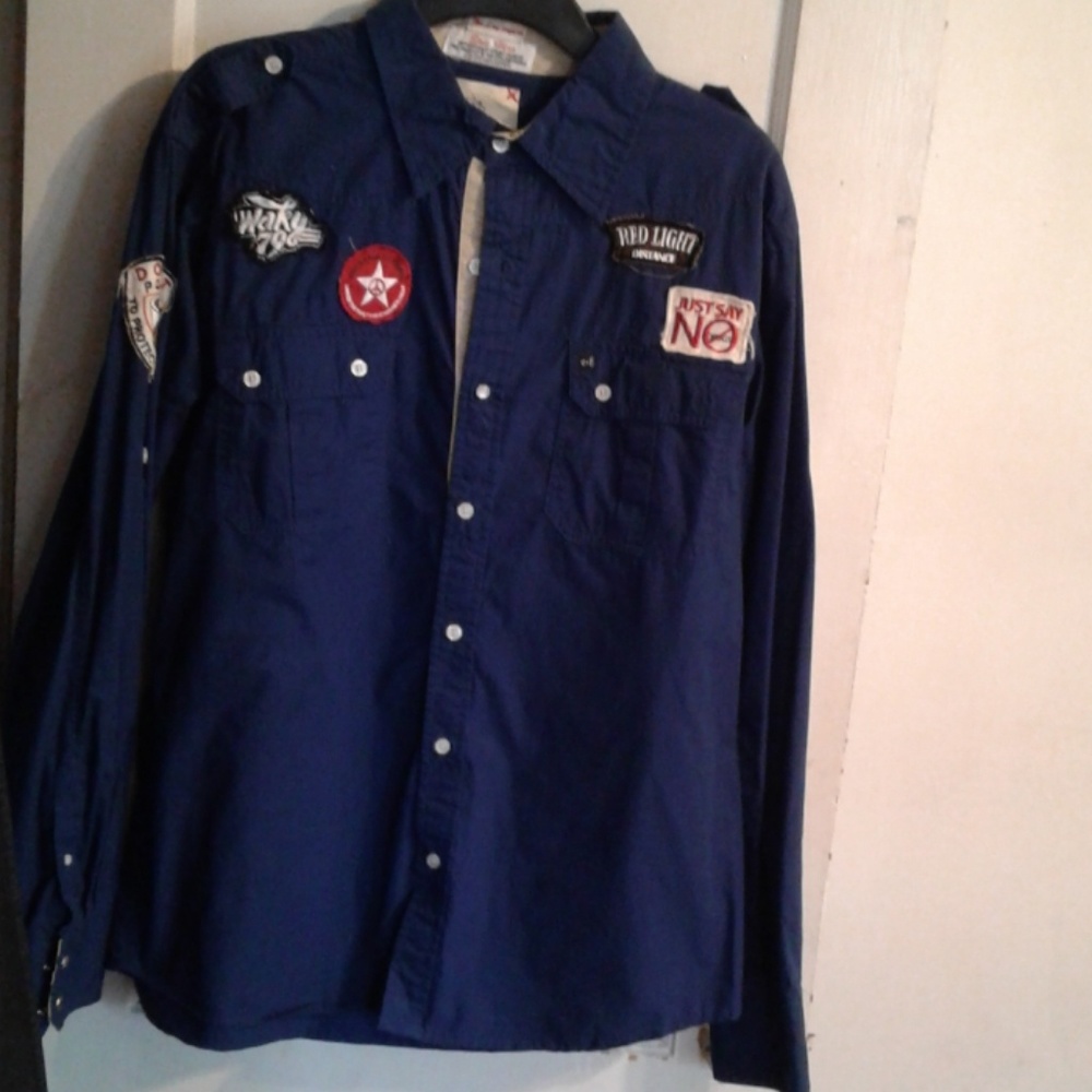 Mens epic hero shirt with patches.